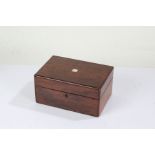 Victorian mahogany jewellery box, the hinged lid with vacant mother of pearl cartouche, the interior