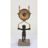 19th Century bronze, marble and enamel decorated figural clock, the clock dial with Arabic