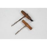 19th Century corkscrew, the turned wooden handle with brush, 15cm long, later corkscrew with