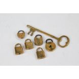 Six brass and steel padlocks, to include example with linked anchor stamp, three stamped BB, model