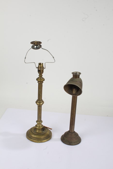 Early 20th Century brass students lamp, together with another brass lamp, (2)
