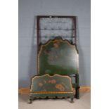 Late 19th/ early 20th century chinoiserie single bed frame, in the Chinese taste, painted with a