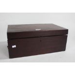 19th Century mahogany writing box, the plain hinged lid enclosing a green baize writing slope,