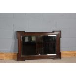 1920's oak geometric framed wall mirror, with bevelled glass mirror, impressed number R02 8 52 J2221