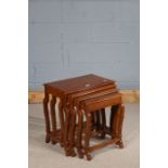 20th century Indian hardwood quartetto nest of occasional tables, each with brass inlaid tops and