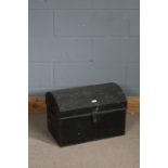 Black painted tin trunk, with hinged dome lid, carrying handle either side, 55cm wide