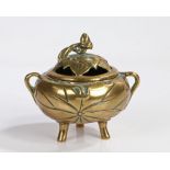 Chinese gilt bronze censer and cover, the foliate pierced cover above a petal decorated body with