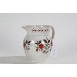 19th Century pearl ware jug, painted with iron red and lustre leaves, 15cm high