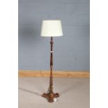 Mahogany standard lamp, of small proportions, with knopped column and tri-foil base, 107cm high
