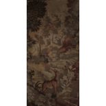 19th Century wool work panel, with a deer among trees and foliage, 75cm x 141cm