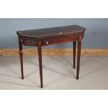 Early 19th century mahogany and boxwood card table, the hinged top with chamfered corners
