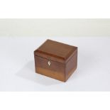 Victorian mahogany tea caddy, with ivory inlaid simulated escutcheon, 14cm wide