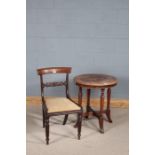 Late Victorian mahogany table, the circular top above four turned legs and splayed feet united by