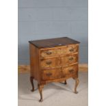 18th century style walnut chest, the bowfront top above three graduating drawers, raised on cabriole