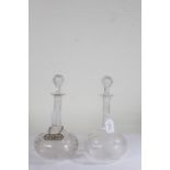 Pair of Edwardian decanters, the blown stoppers with start cut tops and etched fern leaf decoration,