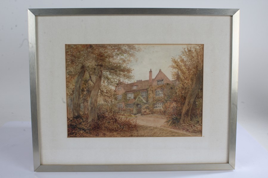 English school, circa 1880, country house with trees to the foreground, unsigned watercolour, housed