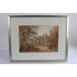English school, circa 1880, country house with trees to the foreground, unsigned watercolour, housed