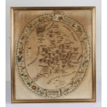 George IV map sampler depicting England and Wales, the foliate oval border with cartouche "THIS WORK