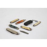 Eight miniature penknives, to include two with marble effect handles (8)