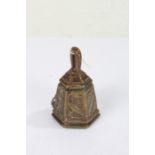 Brass "Waterloo Souvenir" bell, the hexagonal tapering bell with depiction of Napoleon and a rampant