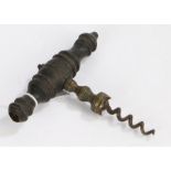 Victorian corkscrew, the turned wooden handle with brass stem and steel corkscrew