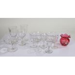 Quantity of 19th Century and later glass ware, to include two rinsers, various drinking glasses, a