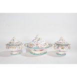 Pair of 19th Century porcelain sucrier, together with a matching tureen, all decorated in the