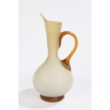 Roman style glass jug, with swirls and coloured glass handle and foot, 20cm high