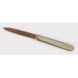 Mother of pearl handled fruit knife with gilt blade, 12cm long (handle AF)