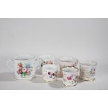 Five various19th Century mugs, all painted with flowers, two named and two monogrammed, together
