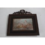19th Century painting on ivory 'The Muse Clio', signed Rey, (AF) housed within a gilt metal frame,