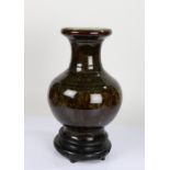Chinese monochrome vase, of baluster form with mottled exterior, six character marks to base, raised