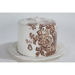 Crown Devon Fieldings cheese dish and cover, with brown transfer printed flowers on a white