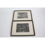 Two 19th Century black and white engravings, 'Skirmish of Cavalry', and 'Dutch Alehouse', each