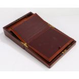 19th Century mahogany writing box, of small proportions, the hinged lid enclosing a leather