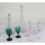 Pair of 19th Century glass champagne saucers. each with hollow stems (one cracked), together with