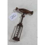 20th Century Record corkscrew, with treen handle, 16.5cm long when extended