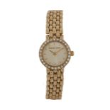 Bueche Girod 9 carat gold and diamond set ladies wristwatch, the signed gilt dial with baton