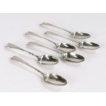 Six George III silver teaspoons, makers mark only for Hester Bateman, with old English pattern