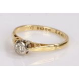 18 carat gold and diamond set ring, with a single diamond to the head, 2 grams, ring size K