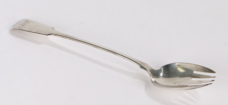 George IV silver serving spoon/fork, London 1827, maker John, Henry & Charles Lias, the fiddle