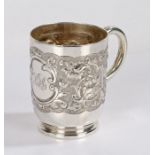 Edward VII silver christening cup, London 1908, maker Elkington & Co. the body with embossed foliate