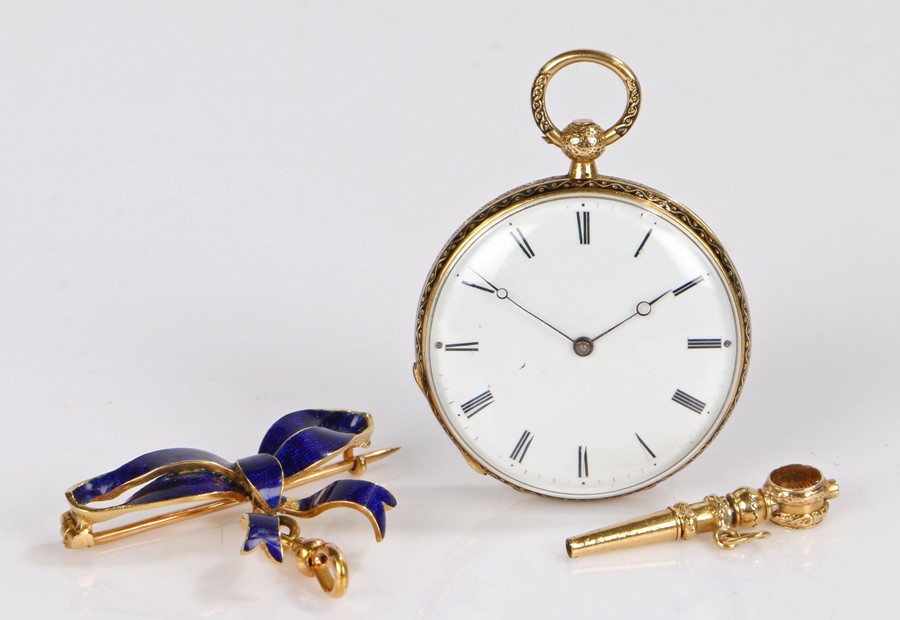 Late 19th century French gold, blue enamel and diamond set pendant fob watch, by Le Roy & Fils,