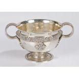 George V silver Celtic design twin handled cup, London 1913, makers mark rubbed but with retailers