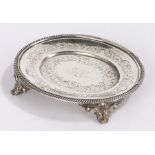 Victorian silver teapot stand, London 1856, maker George John Richards, of oval form with