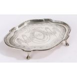 Victorian silver teapot stand, London 1842, maker William Moulson, of quatrefoil form with beaded