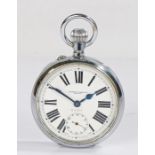Mappin & Webb 8 day goliath pocket watch, the signed white enamel dial with Roman numerals and