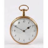 French gold cased repeater open face pocket watch, the white enamel dial with Arabic numerals, key