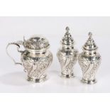 Victorian silver condiment set, London 1984, maker Charles Edwards, consisting of mustard pot and