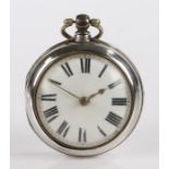 Victorian silver pair cased pocket watch, the case London 1861, maker Henry William Griffin, the